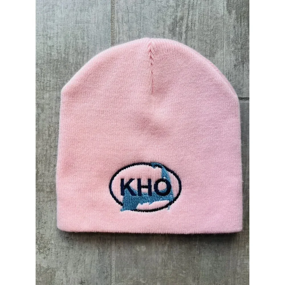 Adult Womens Pink Blue Embroidered Knit Beanie Hat Winter Cape Cod Massachusetts